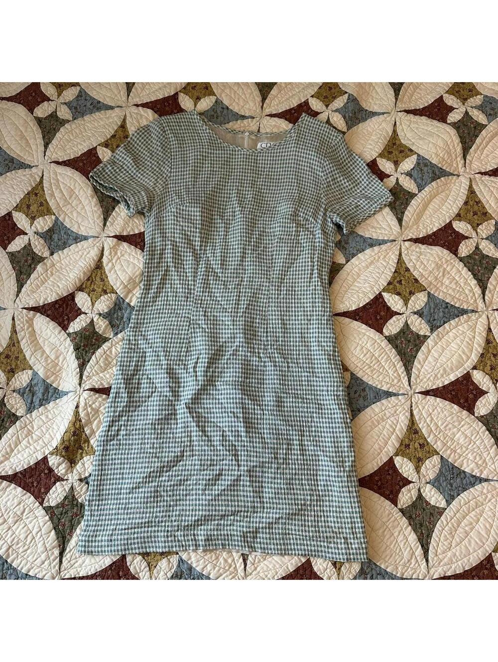 Vintage 1960s blue & white gingham mini dress spring summer picnic cottagecore